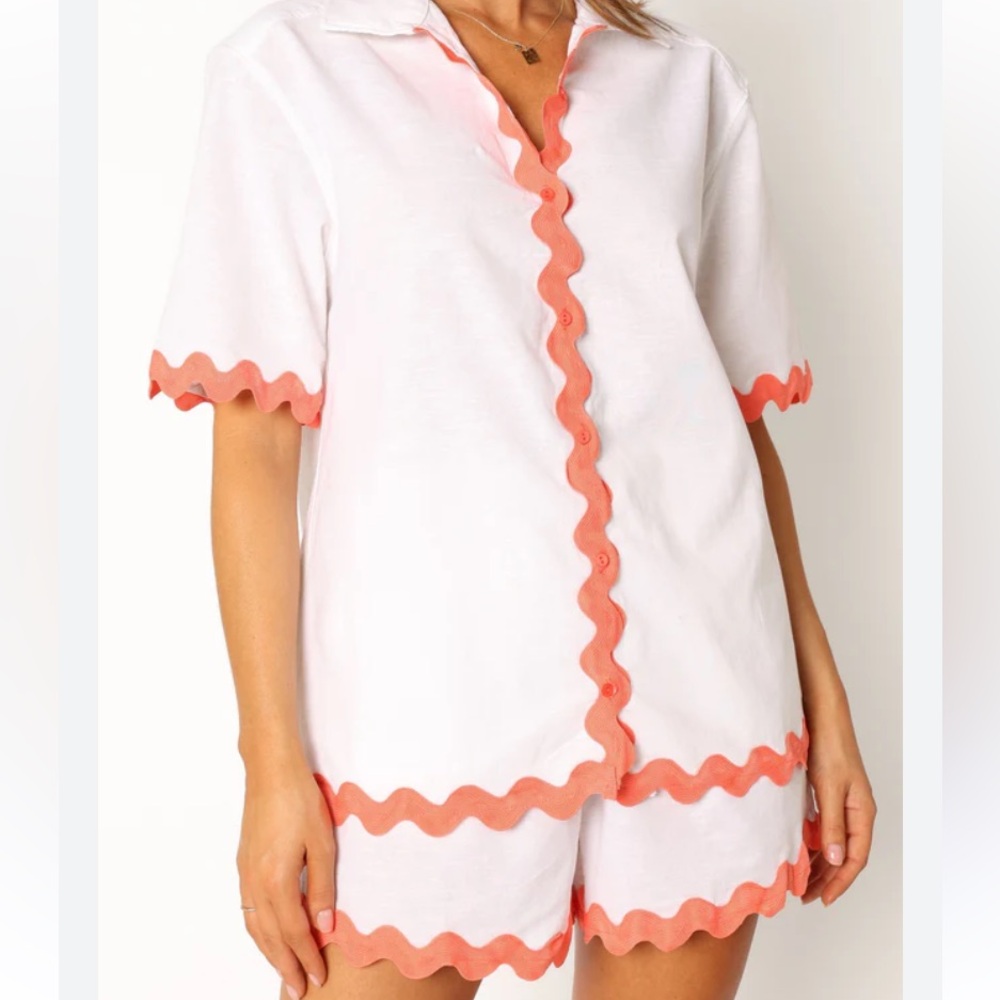 Runaway The Label Harry Set XL White Melon Linen Scalloped Top Shorts Co-ord - Picture 4 of 16